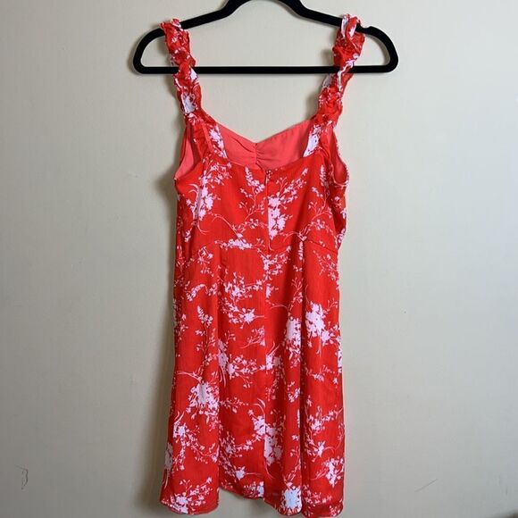 All in Favor Red Floral V-Neck Ruffle Strap Mini Dress Size Small NWOT - Picture 8 of 9